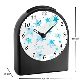CreaDesign, WU-50-1030-14, Kinder Funkwecker MotivSternenhimmel türkis, analog Kinderwecker schwarz, Funkwecker ohne Ticken, mit Licht, personalisiert mit Namen, 9,6 x 5,5 x 11,9 cm, 104 g