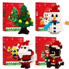 Bloques de construcción de Navidad,4 en1 Kit Bloques de Construcción de Plástico,Santa/Reno /Oso/Muñeco de Nieve Bloques de Ladrillos Set Decoraciones de Navidad y Juguete para Niños,Navidad Regalos