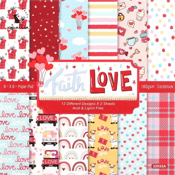 CCINEE 24 Sheets Valentine's Day Scrapbook Paper Pad，Heart Love Red Pattern Folded Single-Sided Paper for DIY Craft Paper Photo Album Card Making,6 x 6 Inch