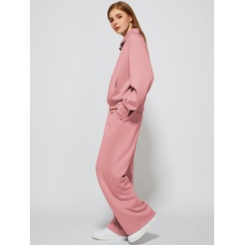 Casly Lamiit Womens Spring Fashion 2 Piece Outfits Comfy Pajama Pants with Pockets Athletic Sets Lounge Casual Sweat Suits Airplane Travel Clothes Pink S