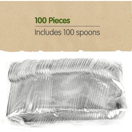Signature Packaging - Re-usable Plastic Dessert Spoons 100 Pack - Heavy Duty Party Cutlery