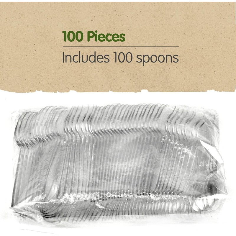 Signature Packaging - Re-usable Plastic Dessert Spoons 100 Pack -