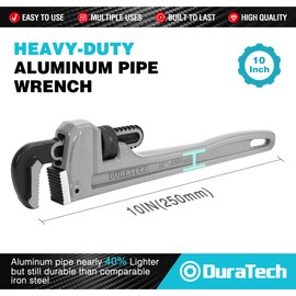DURATECH 10-inch Heavy Duty Aluminum Straight Pipe Wrench, Adjustable Plumbing Wrench, Drop Forged, Exceed GGG standard