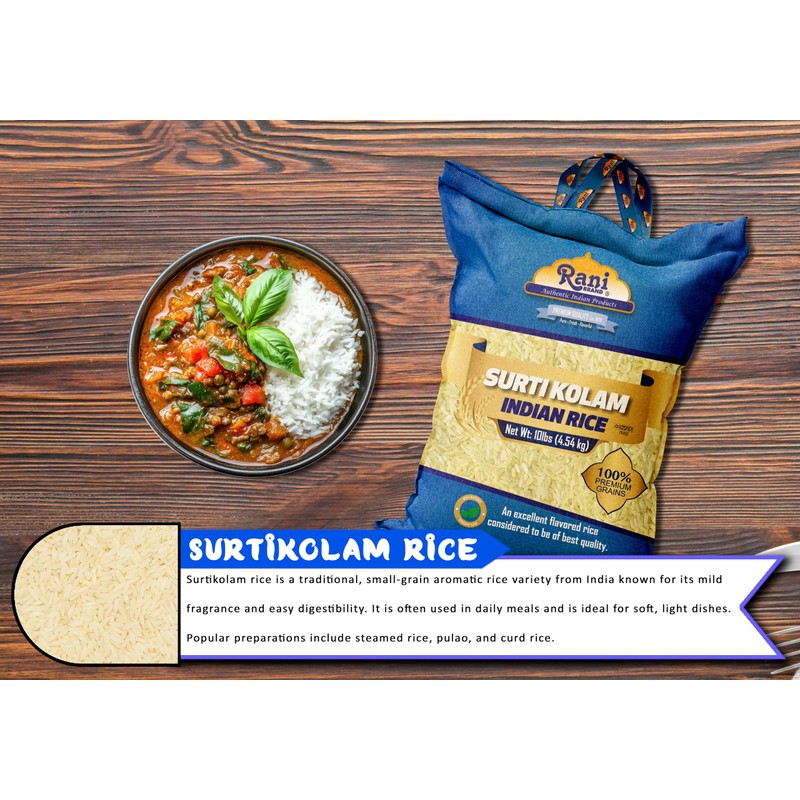 Rani Surti Kolam Indian Rice 160oz (10lbs) 4.54kg Cloth Bag