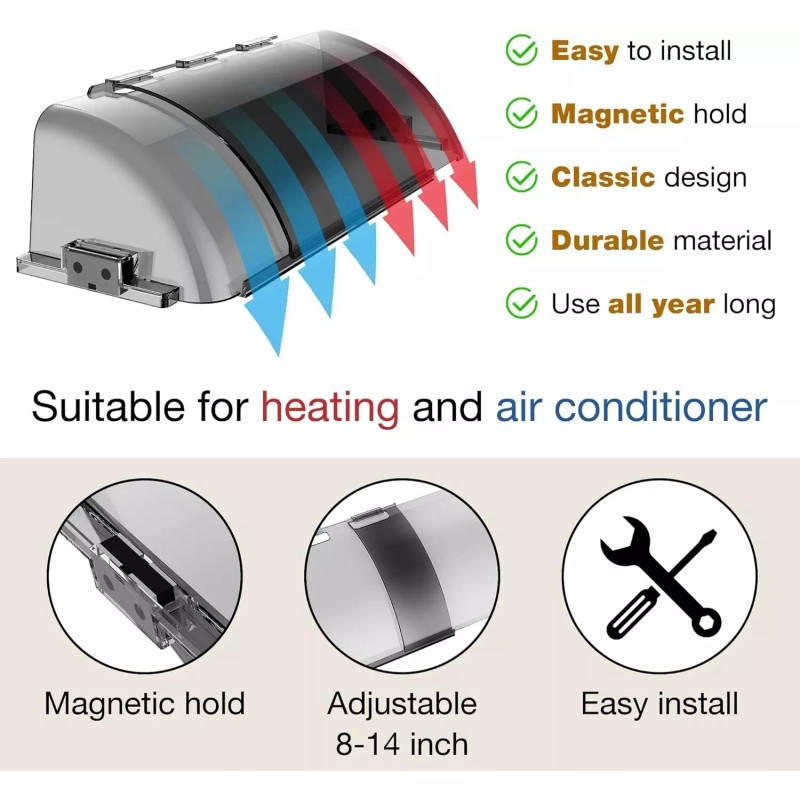 Evotech 2pcs Air Vent Deflector 10"-14" Magnetic Adjustable For Floor