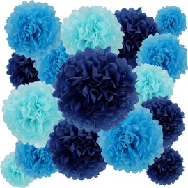 BestoFun 16 PCS Navy Blue Party Decorations Tissue Paper Flowers Pom Poms Decorations for Girl Groovy Birthday Baby Shower Wedding Bachelorette Room Wall Hanging Décor