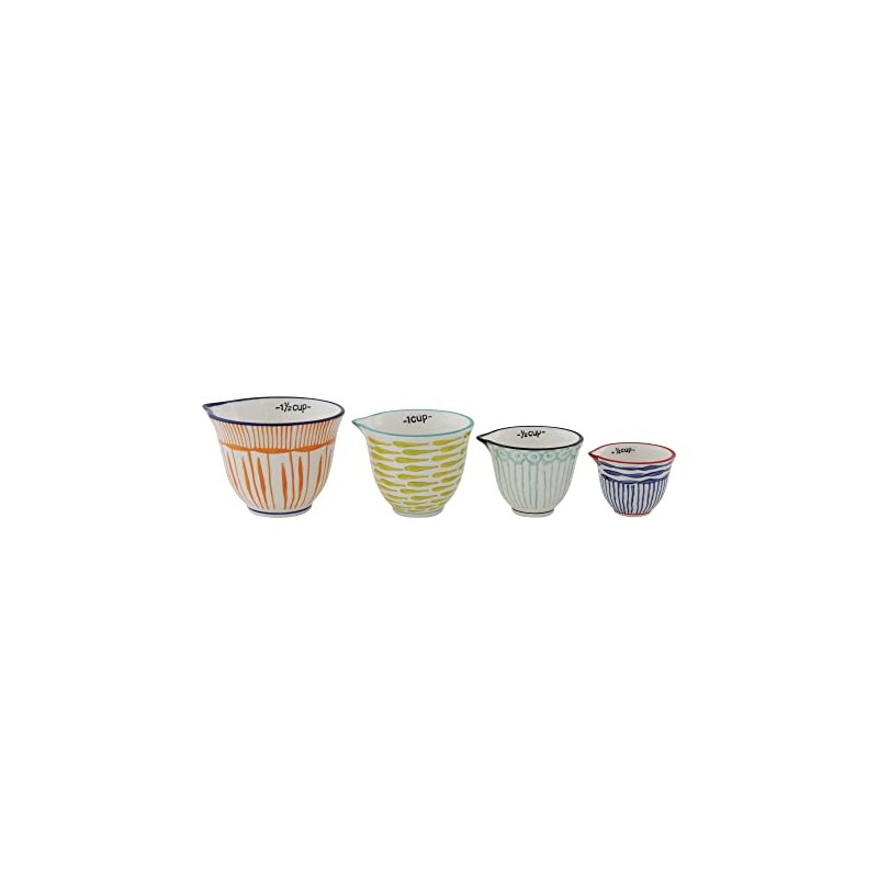Creative Co-Op Hand Stamped Striped Stoneware Measuring Cups (Set of
