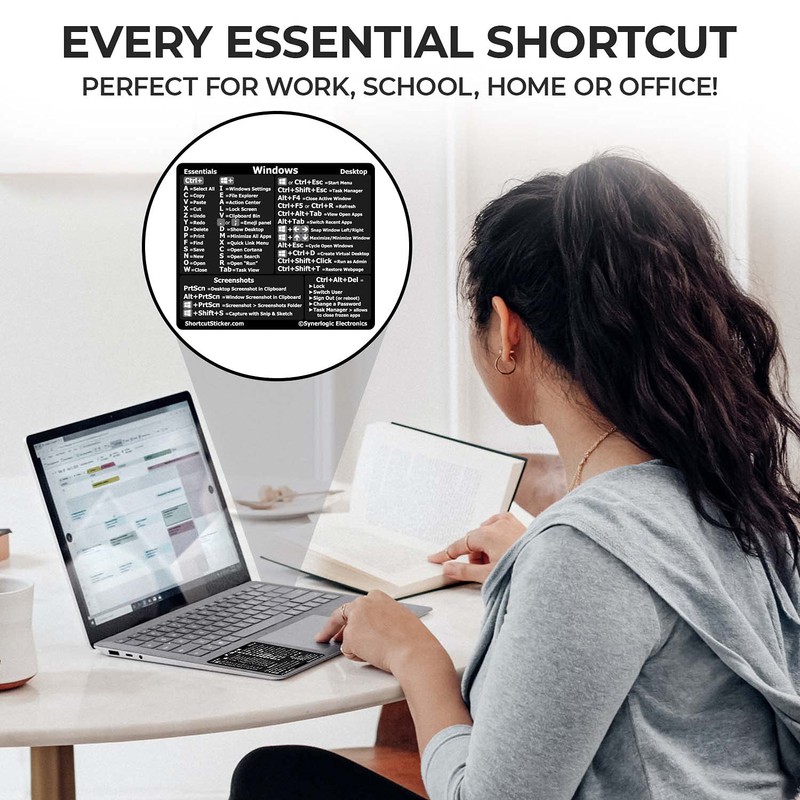 Synerlogic (100pcs) Windows PC Reference Keyboard Shortcut Sticker | Vinyl,