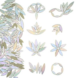 Yuvori 1.1 lbs Ceramic Leaf-Shaped Mosaic Tiles, Mixed Sizes, DIY Decor for Bathrooms, Living Rooms, Kitchens, Gardens (Iridescent White)