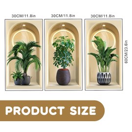 milaosk 3D Wall Art Stickers Simulated Potted Green Plant Wall Stickers Vinyl Murals Removable Realistic Wall Decals for Bathroom Living Room Kitchen Office Decor Wallpaper(11,8”X23,6”)