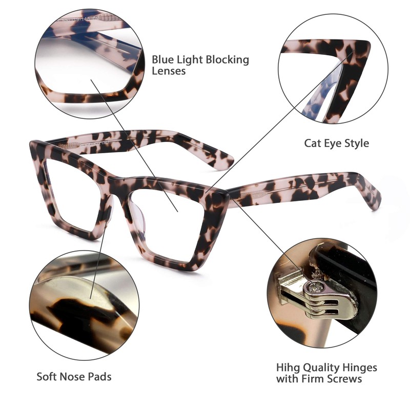 GLINDAR Cat Eye Blue Light Locking Glasses Vintage Narrow Square