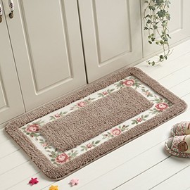 Ukeler Luxury Shaggy Floral Rose Bath Rugs Washable Non-Slip Bathroom Mat for Home and Hotel, 17.7''x29.5''