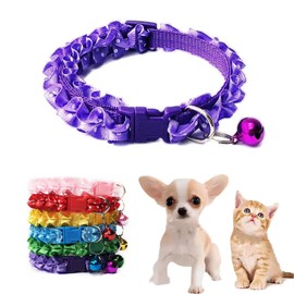 Purple Puppy Collar with Bell, Xs Dog Collar Bell Cat Collar with Bells Lace Adjustable for XXS Xs Small Pet Dogs Animal Litter Tiny Kitten Girls Female, XSmall