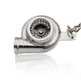 TEMI Turbo Turbocharger Keychain- Key Chain Ring Spinning TurboTurbocharger Keychain Compressor Key Chain Ring Keyring Keyfob(silver)