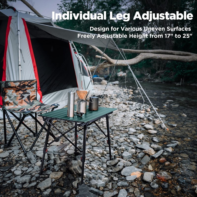 VILLEY Portable Camping Table with Adjustable Legs, Lightweight Aluminum Folding