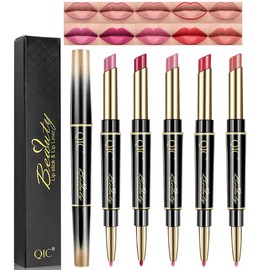 Petansy 5Pcs Double Head Matte Lipstick Set Lip Liner & Lipstick Set Long Lasting Waterproof Moisturizing Lipstick Set