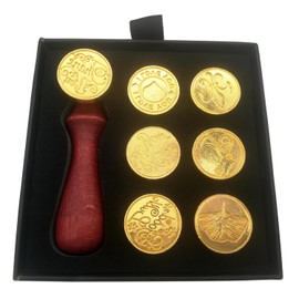 Wax Seal Stamp Set, 7 Pcs Removable Copper Seals and Wooden Handle, for Invitations Cards Wedding Engagement
