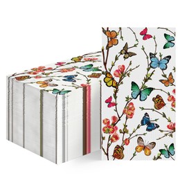 Horaldaily 50 Spring Summer Disposable Paper Decorative Guest Napkins, Watercolor Butterfly Branch Hand Towel for Party Lunch Dinner Kitchen Bathroom