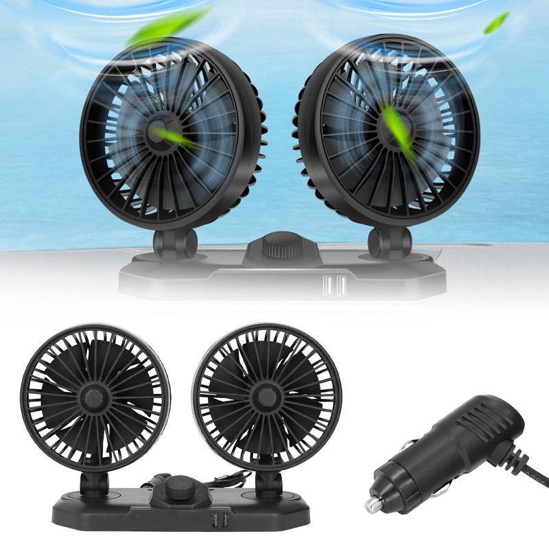 Car Fan Dual Head 24v 360° Adjustable Powerful USB Car