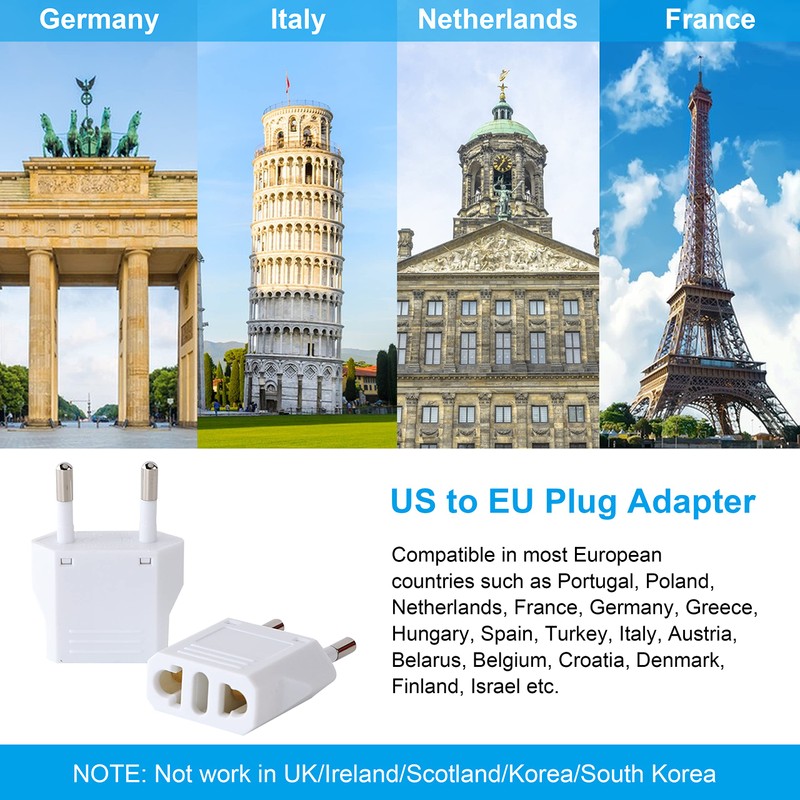 Inovat 8 PCS American USA to European Outlet Plug Adapter(Upgrade