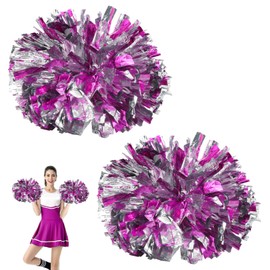 Vesaneae 2 PCS Cheerleading Pom Poms, Metallic Foil Cheer Poms, Hand Flower Pompoms for Cheerleading Sports Competitions Dance