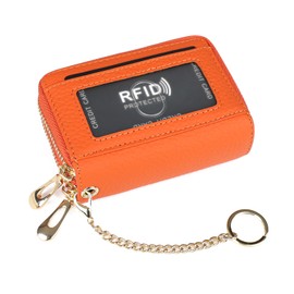 imeetu RFID Credit Card Holder, Small Leather Double Zipper Card Case Wallet for Women (Max,Orange)