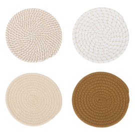 sourcing map Cotton Trivets Set, 4 PCS 7" Thicken Woven Heat Resistant Mats, Hot Plate Mats for Kitchen Countertops, Table, Home Decor (Brown)