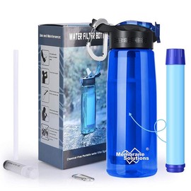 22oz Survival Water Filtration Bottle with 0.1 Micron 4 Stage Ultra-Filtered Water Purifier for Camping and Travel - Purchase Options: 1X Replacement Filter
