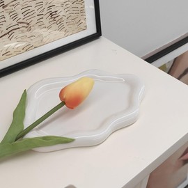 NatureMan Ceramic Jewelry Dish,Jewelry Tray Trinket Dish,Irregular Cloud Shape Decorative Jewelry Plate Holder Room Decor Aesthetic Gift (White)