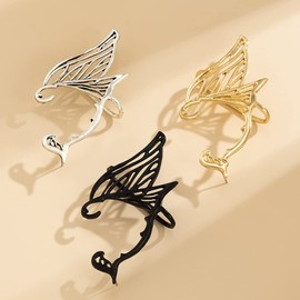 Wiwpar 2PCS Vintage Elves Ear Cuff Earring Metal Retro Simple Pierced Ear Wrap Gothic Cartilage Stud Earring Butterfly Wings Stud Earring Elf Cosplay Ear Wraps Statement for Women (silver)