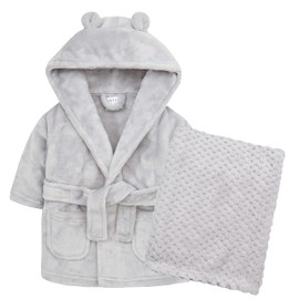 Metzuyan Baby Girls Baby Boys Robe and Blanket Set Gift Set Baby Shower Grey 0-6 Months