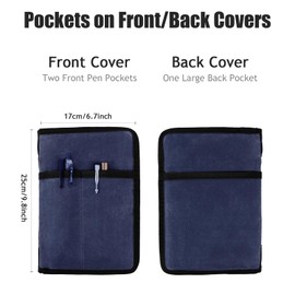 Baizoy Field Notes Notebook Cover for 6.7 X 9.8 Inch with A5 Journal Cover Notebook Zipper Pocket Planner for Pen Holder,Water Resistant Cover Notebooks Sketchbook,Waterproof Waxed Canvas (Dark blue)