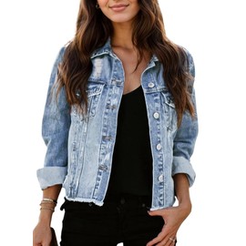Kedera Denim Jacket for Women Distressed Jean Jackets Button Vintage Western Trucker Jacket Frayed Hem Coat