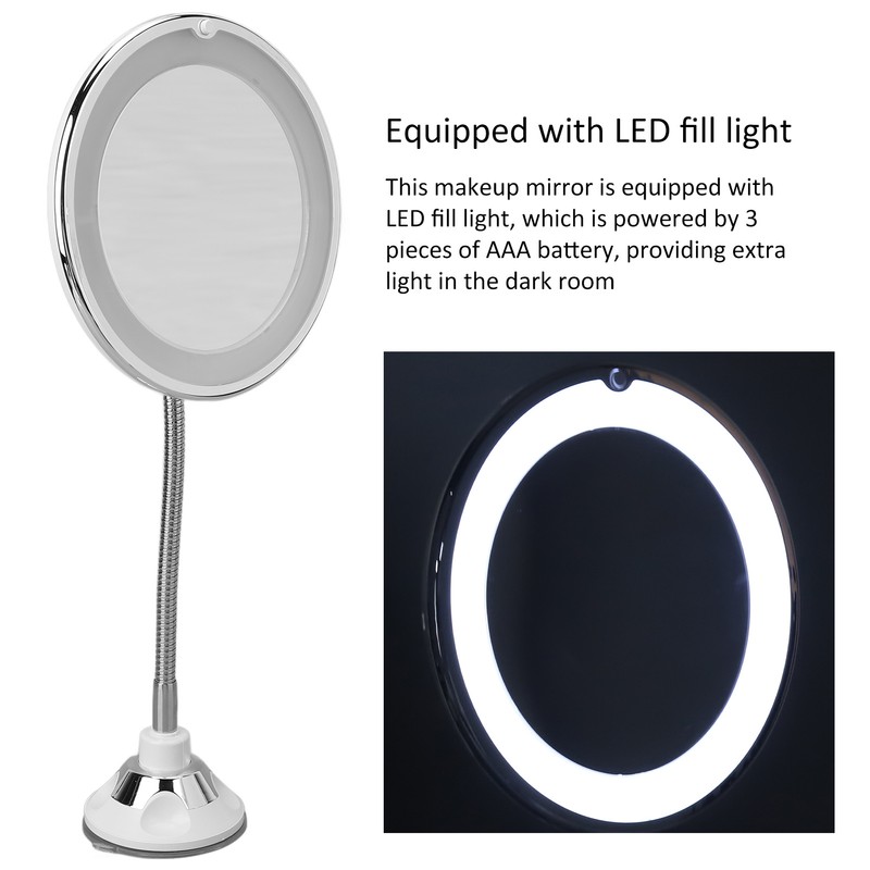 Magnifying Mirror 10X Magnification LED Fill Light Suction Cup Adjustable