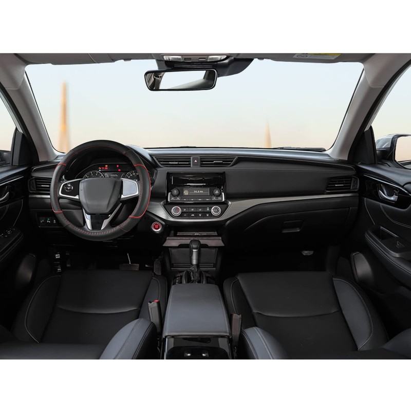 GIANT PANDA Microfiber Leather Steering Wheel Cover for Honda Accord,Civic,CR-V,HR-V,Pilot(Diamond-Pattern-Black+Red
