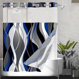 No Hook Shower Curtain and Liner Set Blue Striped Shower Curtain with Snap in Liner Fabric Bathroom Curtain with Liner Modern Black Bathroom Decor Set See Through Top Window Washable 71x74 Inch - Color: purple