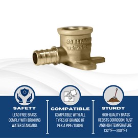 10 Pieces XFITTING 1/2 Pex X 1/2 Female Drop Ear Elbow - Brass, 1/2 Pex FNPT Elbow with Drop Ear, 10 Packs Copper 0.5 Inch
