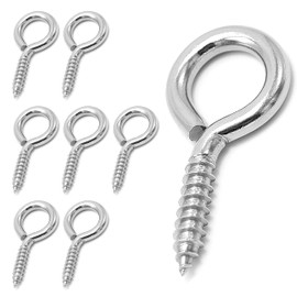 8 Pack 304 Stainless Steel Eye Bolts, 2.5" M6 Heavy Duty Eye Hooks, Screw Hooks for Wood, Securing Cable Wires Rustproof, Self Tapping Eye Screws for Indoor and Outdoor Use (8)