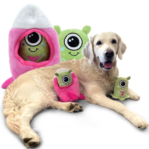 Kenuak® Aliens Rocket Toy Squeaky Dog Toy with Chew Sounds for Puppies and Adult Pets, 3 Pieces Plush Bite Toy