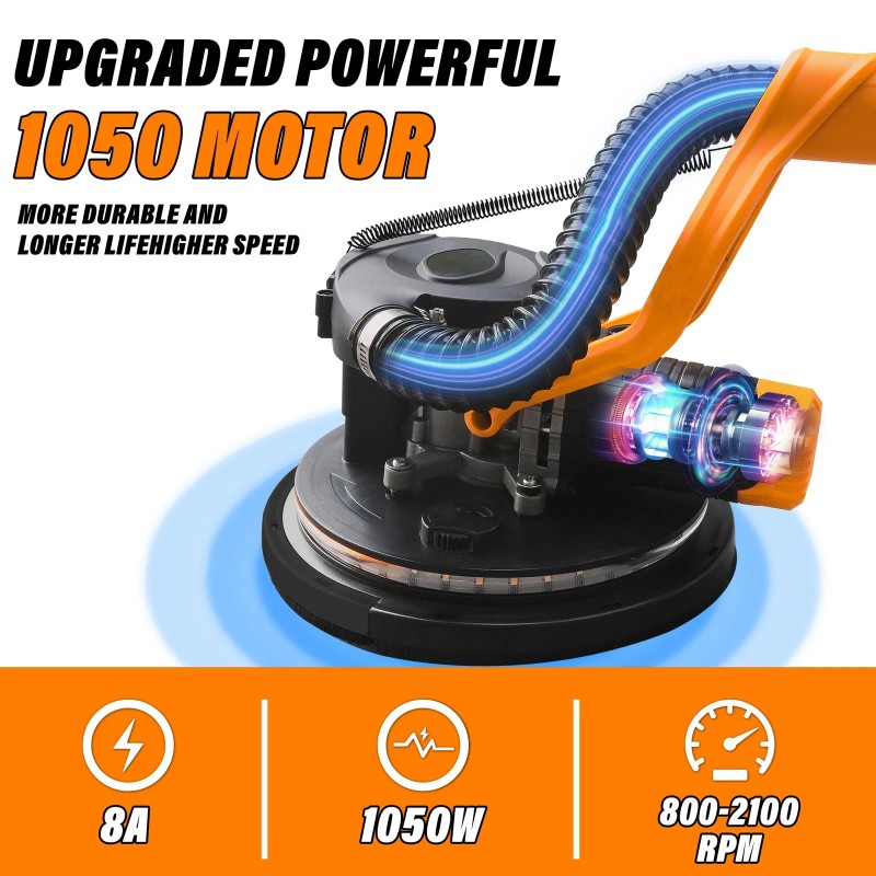 POPBULL Drywall Sander 1050W Electric Disc Sander w/ Vacuum Dust