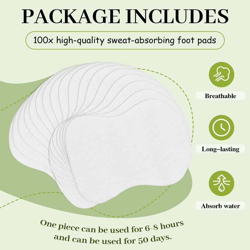 Chicingyou 100 Pcs Foot Sweat Pads Hyperhidrosis Sweat Absorbing Patch