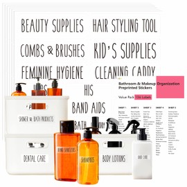 126 PCS Clear Bathroom Organization Labels, Set of Shampoo Soap Tools for Bathroom and Beauty Makeup Storage, Water Tear Resistant