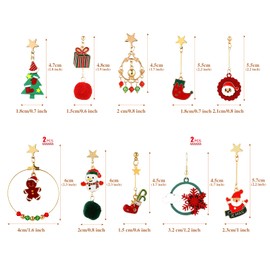 Naler Christmas Drop Dangle Earrings, Jewellery Set Gifts for Women Lady Girls Xmas Party Decoration Costume (Santa Claus, Christmas Tree, Gift Box, Christmas Socks and Gloves), 6 Pairs