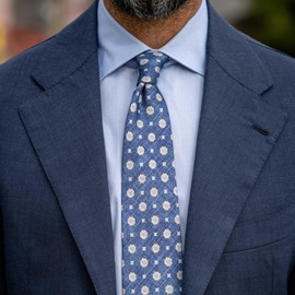 Elizabetta Men's Italian Silk Ties - Handmade Printed Neckties - Made in Italy - Blue Medallion