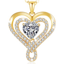 llyish Women's 925 Silver Infinity Necklace with Double Heart Pendant Chain Gold Women Jewellery Women's Birthday Gifts for Women Mum Christmas Valentine's Day Mother's Day, One size, Sterling Silver