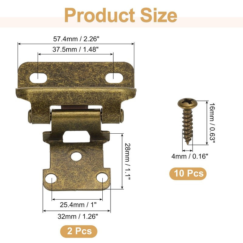 sourcing map 2 Pack Self Closing Cabinet Hinges, 1/2" Overlay