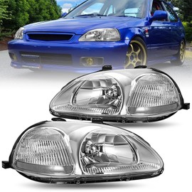 JSBOYAT Headlight Assembly Replacement for Honda Civic 1996 1997 1998 Passenger and Driver Side (Chrome Housing with Clear Reflector)