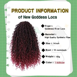 Curly Faux Locs Crochet Hair 8 Packs 14 Inch Burgundy New Goddess Locs Crochet Hair for Black Women Pre Looped River Locs Crochet Braids Hair Hippie Locs Boho Style Hair Extensions (#T1B/BUG 14inch)