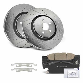 A-Premium 13.58 inch (345 mm) Front Drilled and Slotted Disc Brake Rotors + Ceramic Pads Kit Compatible with Select Ford and Lincoln Models - Edge 2015-2021, MKX 2016-2018, Nautilus 2019-2023