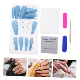 Ipetboom 24Pcs Powder Butterfly Full Cover Fake Nail Tips for Women Fashion False Nails for Stylish Manicure and Daily Decoration